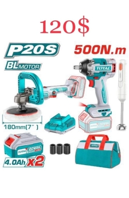 DIY Tools & Materials in Sahat Al Nour - TOTAL P20S Cordless Combo Kit | 500N.m Impact Wrench + 7" Polisher | Dual 4.0Ah Batteries ($120)