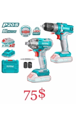 أدوات ومعدات منزلية في ساحة النور - TOTAL P20S 2-Tool Cordless Combo Kit | Drill + Impact Driver, Brushless Motor, Dual Batteries ($75)
