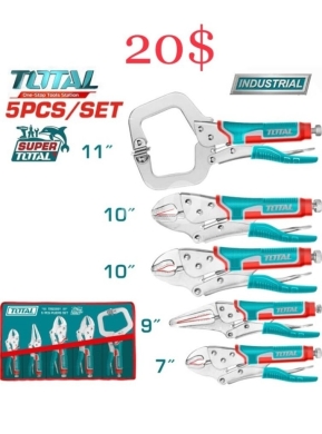 أدوات ومعدات منزلية في ساحة النور - TOTAL 5Pcs INDUSTRIAL Locking Pliers Set (7" to 11") - Professional Vise Grip Tool Kit