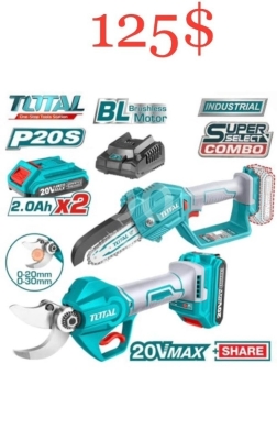 DIY Tools & Materials in Sahat Al Nour - Total P20S Brushless Cordless Pruning Combo Kit - Mini Chainsaw & Electric Pruner - 20V Max