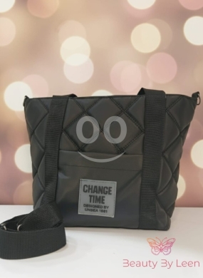 Stylish Quilted Nylon Tote Bag with Crossbody Strap - "Change Time" Everyday Messenger — 3