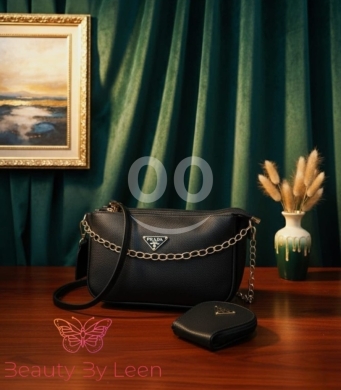 Designer-Inspired Pebbled Leather Crossbody Bag Set - Chain Strap Camera Bag with Pouch — 2
