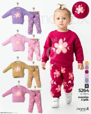 Baby & Kids Stuff in Beirut City - Oversize Floral Baby Cotton Sweatshirt & Legging Set - Thick 3 Ply Fabric (6-24M)
