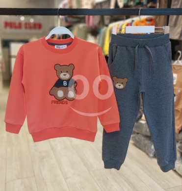 Baby & Kids Stuff in Beirut City - Embroidered Teddy Bear Thick Cotton Pajama Set for Toddlers (9-24 Months)