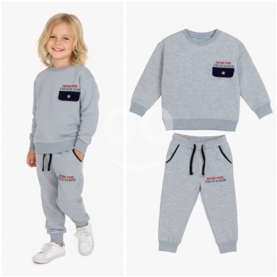 مستلزمات الاطفال في مدينة بيروت - Grey Cotton Sweatshirt & Jogger Set with Factory Print for Boys (3-6 Years)