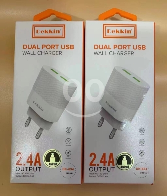 Mobile accessories in Beirut City - شاحن حائط ديكين بمنفذ مزدوج بقوة 2.4 أمبير | Dekkin Dual Port USB Wall Charger 2.4A Output DK-634