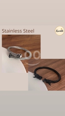 Clothes, Footwear & Accessories in Beirut City - Karolili Stainless Steel Cable Bangle - Skull & Panther Designs