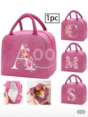 Santé & Beauté dans Akkar el-Atika - Personalized Floral Initial Insulated Lunch Bag Pink