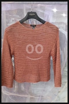 New Look Sheer Open-Knit Sweater/Cropped Jumper - Rust/Burnt Orange (Size Large)