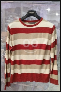 الملابس، الأحذية والزينة في مرج - Classic Striped Crew Neck Sweater - Red, Beige & Cream Multi-Stripe Jumper