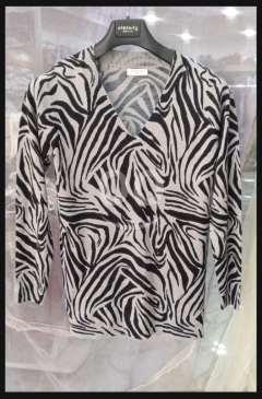 Trendy Zebra Print V-Neck Sweater - Black & White Animal Print Jumper