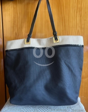 Clothes, Footwear & Accessories in Dahr el-Ain - Furla Italian Canvas & Leather Tote Bag - Black, White, and Beige Multi-Tone