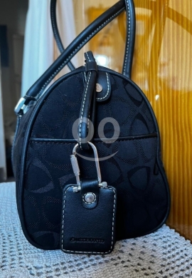 Liz Claiborne Black Monogram Barrel Bag - Leather Trim Satchel — 6