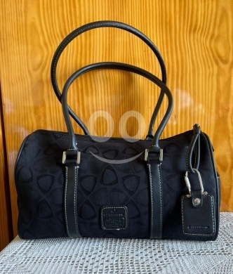 Liz Claiborne Black Monogram Barrel Bag - Leather Trim Satchel — 2