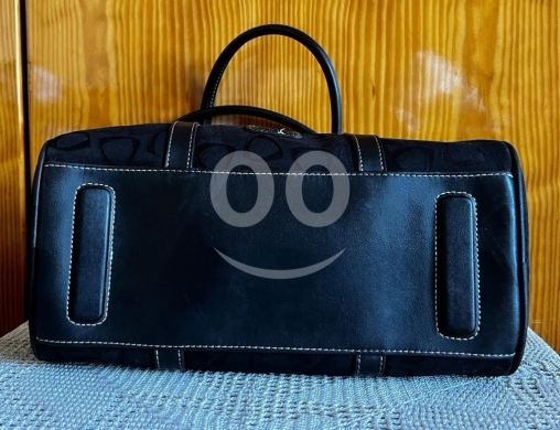 Liz Claiborne Black Monogram Barrel Bag - Leather Trim Satchel — 3