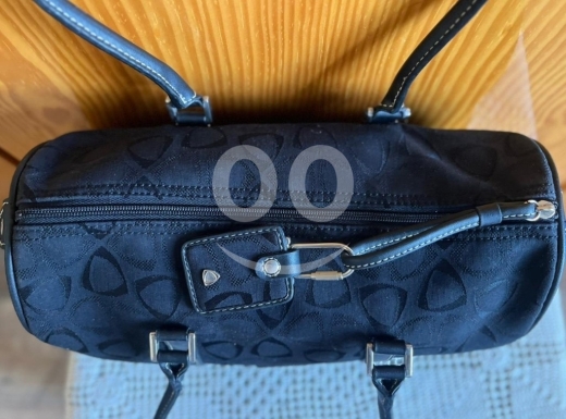 Liz Claiborne Black Monogram Barrel Bag - Leather Trim Satchel — 7