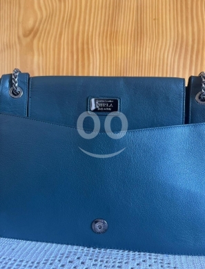Authentic Furla Club Petrolio Leather Crossbody Bag - Saddle Silhouette — 2