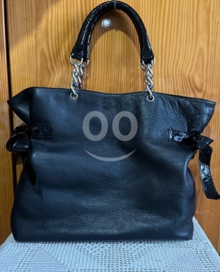 REGENT Black Pebbled Leather Structured Satchel - Silver Hardware — 2