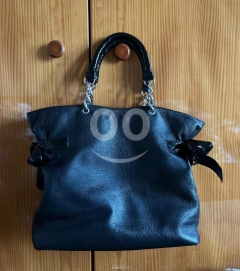 REGENT Black Pebbled Leather Structured Satchel - Silver Hardware