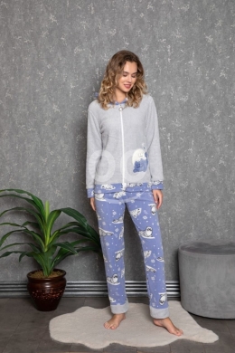 بيجامة نسائية موهير تركية دافئة بسحاب وقبعة | Warm Turkish Mohair Women's Pyjama Set with… — 5