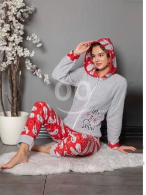 بيجامة نسائية موهير تركية دافئة بسحاب وقبعة | Warm Turkish Mohair Women's Pyjama Set with… — 4