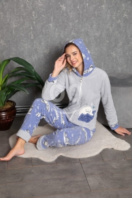 بيجامة نسائية موهير تركية دافئة بسحاب وقبعة | Warm Turkish Mohair Women's Pyjama Set with… — 6