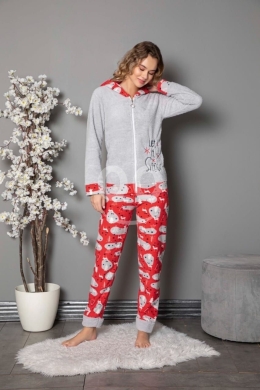 بيجامة نسائية موهير تركية دافئة بسحاب وقبعة | Warm Turkish Mohair Women's Pyjama Set with… — 3