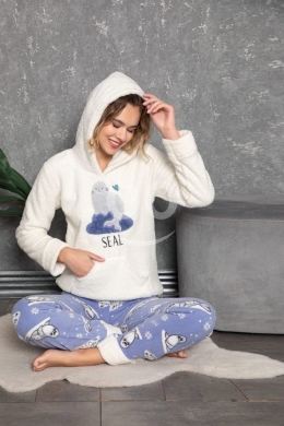 بيجامة نسائية موهير تركية دافئة مع قبعة وجيب | Warm Turkish Mohair Women's Pyjama Set wit… — 4