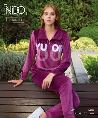 طقم بيجامة نسائي مخمل تركي وردي مريح | Pink Women's Turkish Velvet Pyjama Set Comfortable — 3