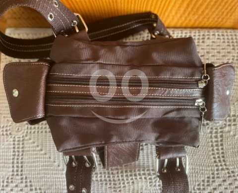 Chic Mini Brown Satchel Bag - Double Zip Crossbody with Side Pockets — 6