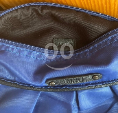 Chic Mango (MNG) Navy Blue Pleated Nylon Crossbody Bag - Adjustable Strap & MNG Logo — 3