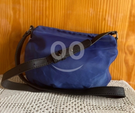Chic Mango (MNG) Navy Blue Pleated Nylon Crossbody Bag - Adjustable Strap & MNG Logo — 2