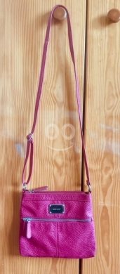 Vibrant Nine West Magenta Pink Crossbody Bag | Textured Faux Leather - Dual Zip Pockets — 5