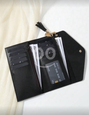 S&K (Southland & Kangaroo) Dark Faux Leather Slim Envelope Wallet | Tassel Charm & Card… — 2