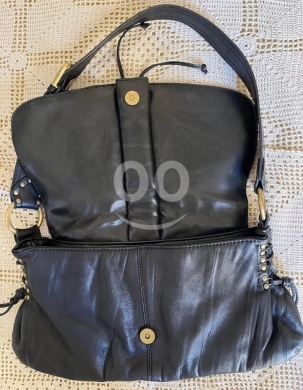 Michael Shannon Genuine Leather Black Hobo Bag | Gold Hardware, Lace-Up Detail & Studs — 5