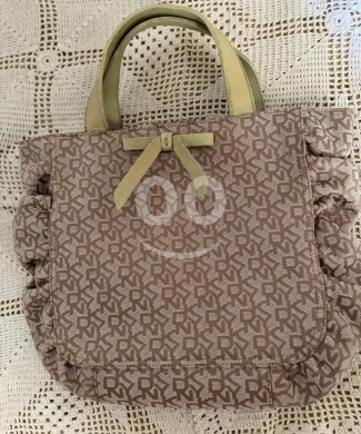 DKNY Donna Karan New York Small Monogram Ruffle Tote Bag | Neutral Beige Canvas & Bow… — 3