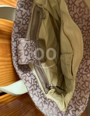 DKNY Donna Karan New York Small Monogram Ruffle Tote Bag | Neutral Beige Canvas & Bow… — 4