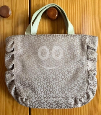 DKNY Donna Karan New York Small Monogram Ruffle Tote Bag | Neutral Beige Canvas & Bow… — 2