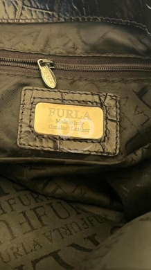 Authentic FURLA Croc Embossed Genuine Leather Structured Shoulder Bag | Burgundy/Maroon — 2