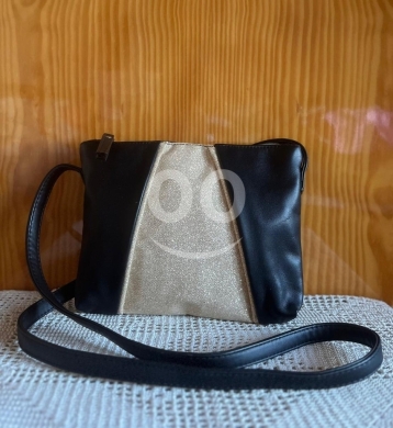 LDADPR Black Leather Crossbody Bag with Shimmering Gold Flap | Evening Clutch/Shoulder Bag — 3