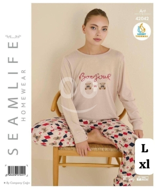 بيجاما نسائية قطن حراري (Thermal) ماركة SEAMLIFE تطريز راقٍ | SEAMLIFE Women's Thermal Co… — 6