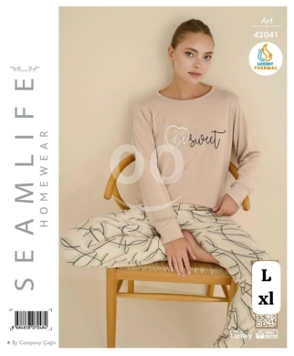 بيجاما نسائية قطن حراري (Thermal) ماركة SEAMLIFE تطريز راقٍ | SEAMLIFE Women's Thermal Co… — 2