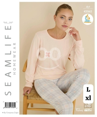 بيجاما نسائية قطن حراري (Thermal) ماركة SEAMLIFE تطريز راقٍ | SEAMLIFE Women's Thermal Co… — 3