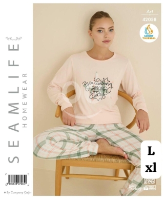 بيجاما نسائية قطن حراري (Thermal) ماركة SEAMLIFE تطريز راقٍ | SEAMLIFE Women's Thermal Co… — 5