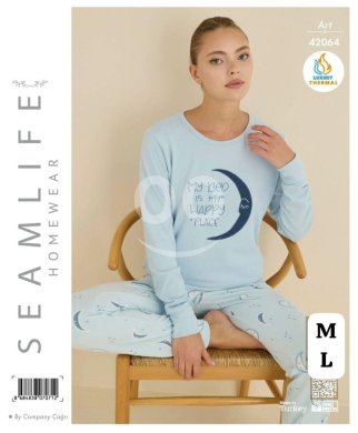 بيجاما نسائية قطن حراري (Thermal) ماركة SEAMLIFE تطريز راقٍ | SEAMLIFE Women's Thermal Co… — 4