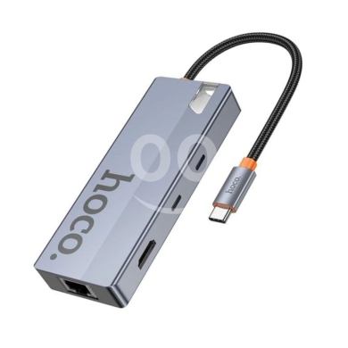 Computers Parts & Software Accessories in Beirut City - HOCO 8-in-1 Type-C Hub Adapter - 4K 60Hz HDMI, 100W PD, Gigabit Ethernet & USB 3.0