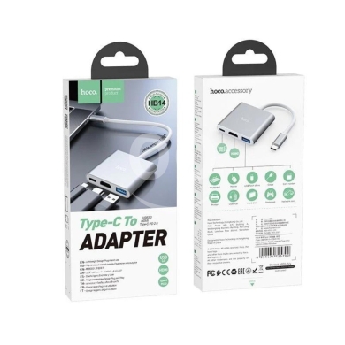 Computers Parts & Software Accessories in Beirut City - HOCO HB14 3-in-1 Type-C Adapter Hub - USB 3.0, HDTV 4K, 67W PD Charging