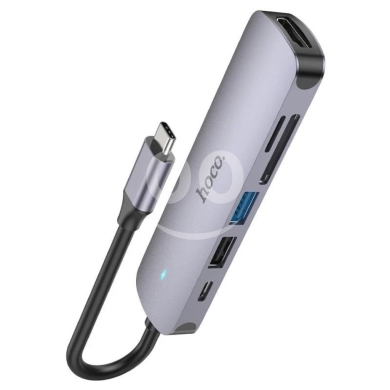 Computers Parts & Software Accessories in Beirut City - HOCO HB28 6-in-1 Type-C Hub Adapter - 4K 30Hz HDMI, 60W PD, USB 3.0, SD/TF Card Reader