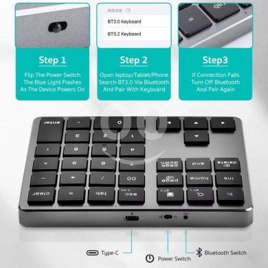 Computers Parts & Software Accessories in Beirut City - 35-Key Wireless Numeric Keypad - Dual Bluetooth & 2.4G Connection, Rechargeable 400mAh