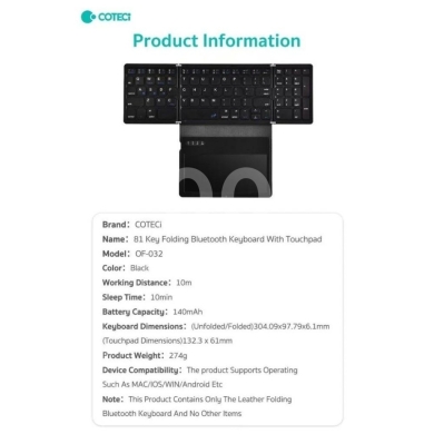 OF-032 Folding Bluetooth Keyboard with TouchPad - 81 Keys, Multi-OS Support, Portable 274g — 8